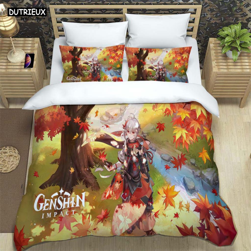 Genshin Impact Printed Polyester Bedding Set For Boys And Girls Three Piece Comfortable Soft Couple Gift Bedding Sets