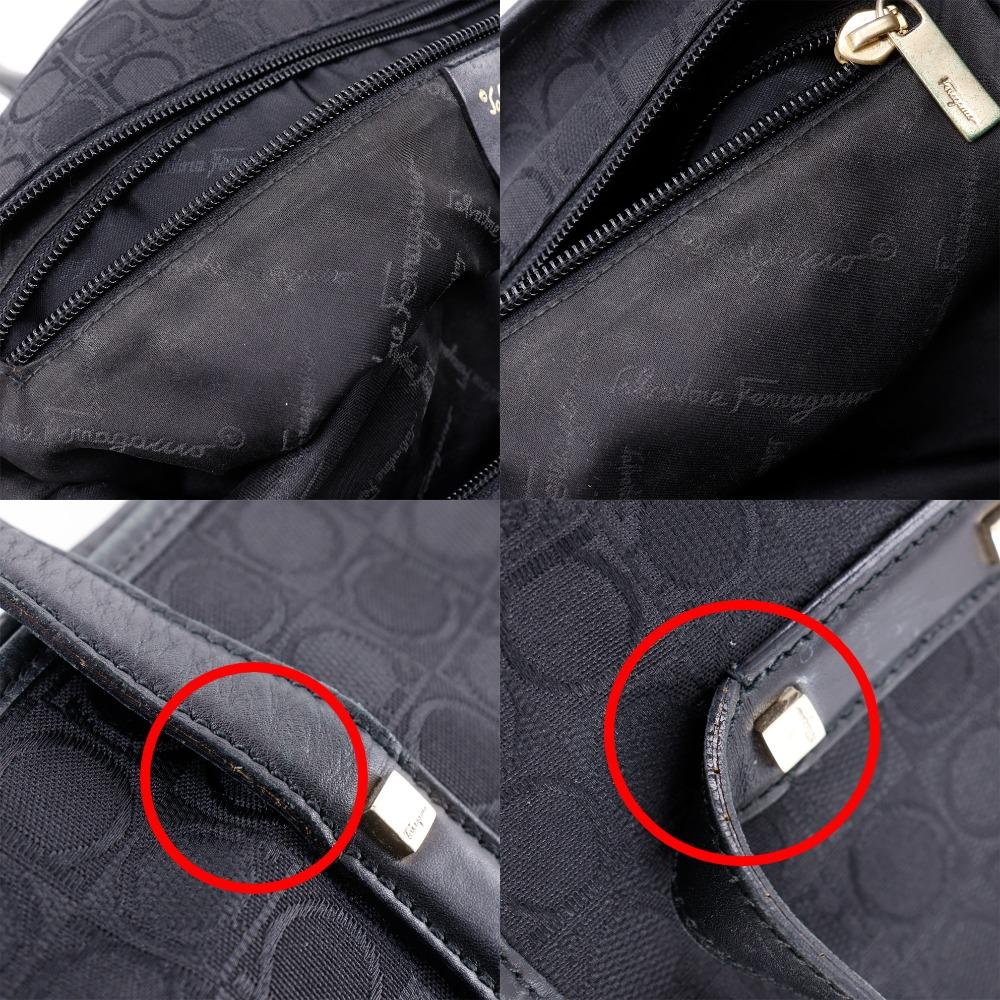 Salvatore Ferragamo Gancini Tote Bag AU-21-2812 Black Nylon Canvas Women Used