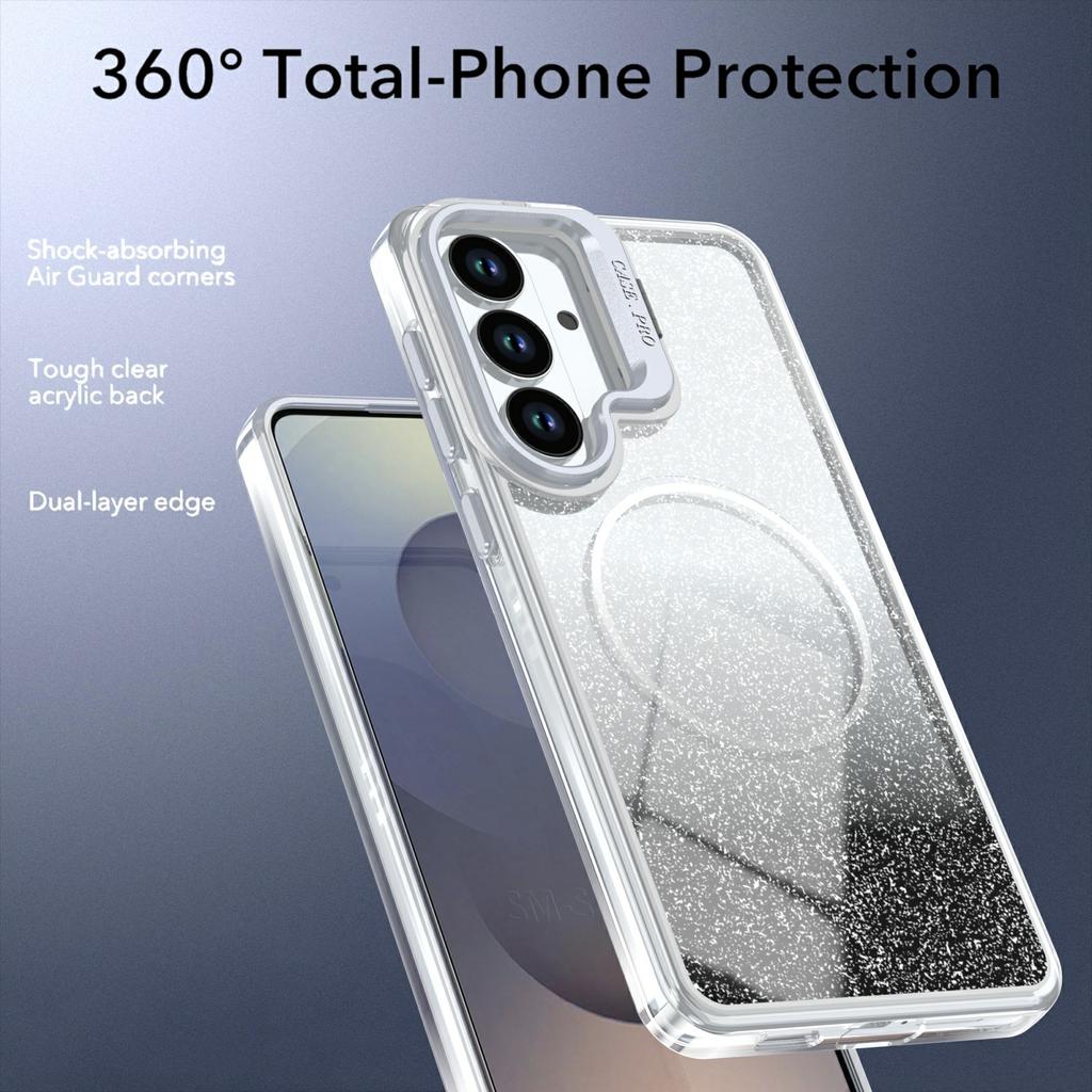 For Samsung Galaxy S26 Magnetic Case Gradient Glitter Shockproof TPU PC Phone Cover