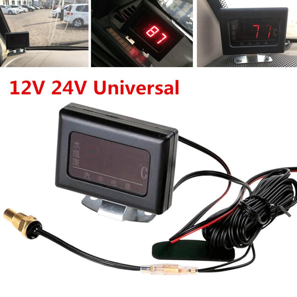 Car Water Temperature Gauge Meter 0-120℃ Red Digital Display w/ Temp Sensor 10mm