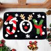 Red Christmas Print Faux Cashmere Bath Mat - Non-Slip Shower Rug & Festive Entryway Doormat