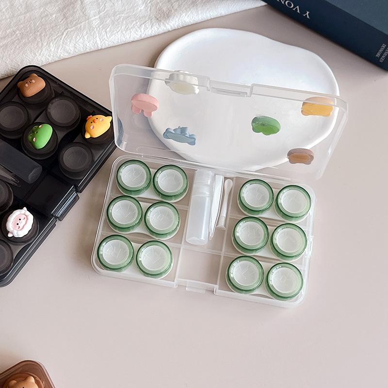 Dark Colored Multi Pair Contact Lens Case Diy Six Pairs Storage Box With 6 Double Containers Bottle Tweezers Travel Organizer