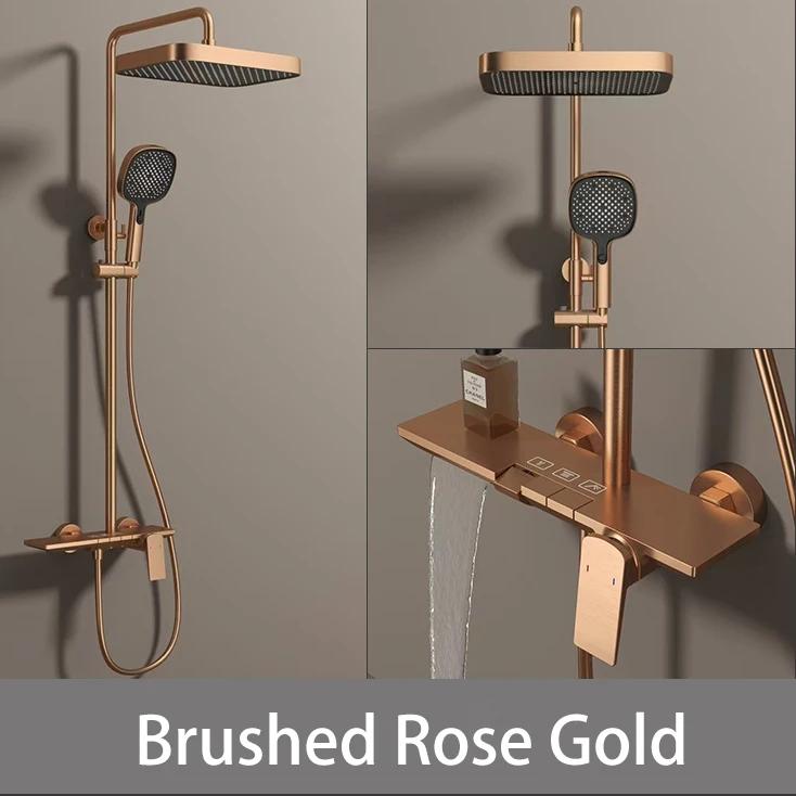 Hot Cold Bathroom Shower System Faucets 12 Inch Round Rain Shower Head Brushed Rose Gold Hot Cold Waterfall Bathroom Shower Set