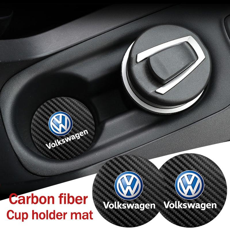 For Volkswagen VW 2Pcs Car Coasters Carbon Fiber Cup Holder Mat For VW Golf Passat b6 Jetta Car Interior Accessories Decorative Coasters keychain