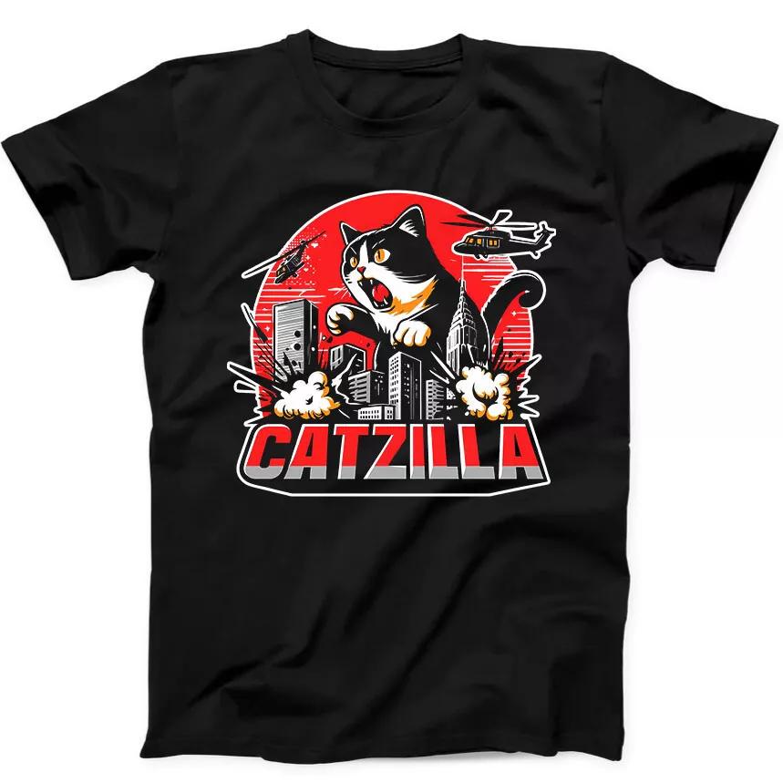 Catzilla Funny Cat Humorous Gift Black Tee T Shirt 205