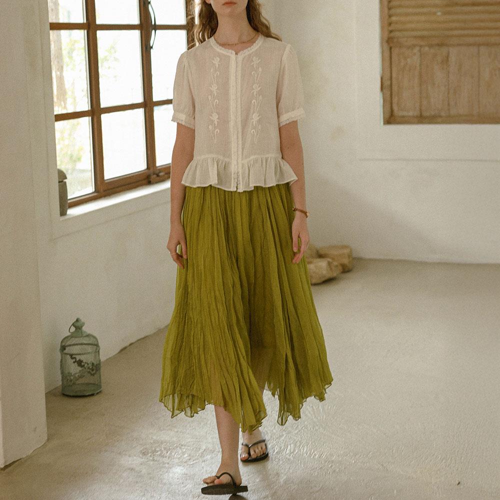 Peulaudeumali Pm_Crinkle Pleated Long Skirt_2Color