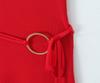 SAW American Style Red Spicy Girl Metal Strap Halter Waist-Cinching Bodycon Dress