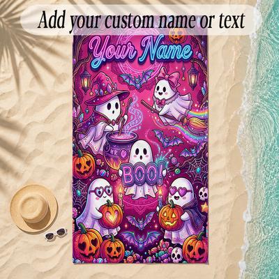 Halloween Theme Soft Beach Towel Personalized Custom Name Text Towel Portable for Beach Pool Travel
