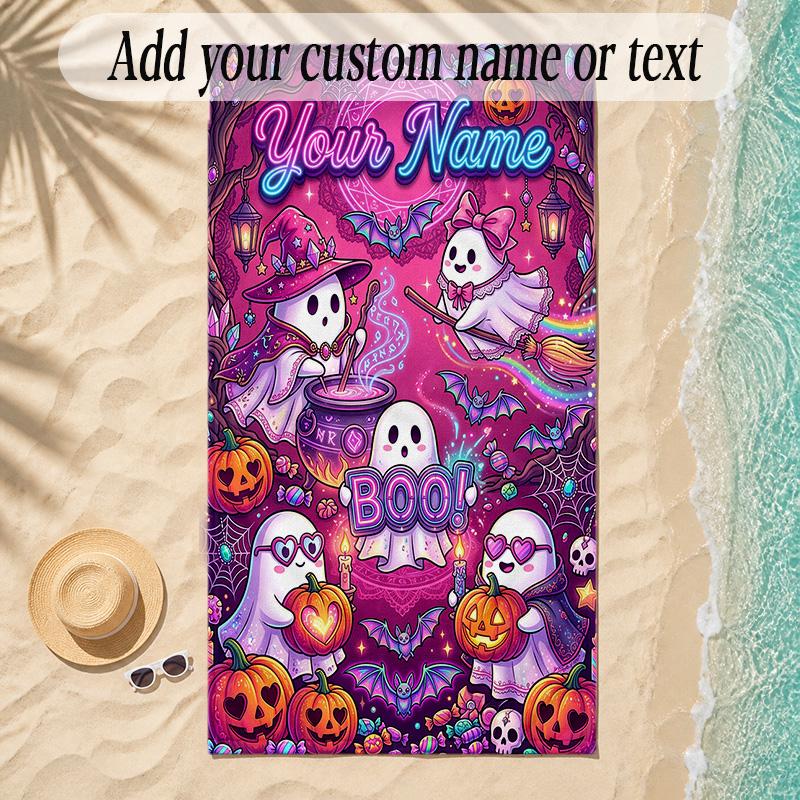 Halloween Theme Soft Beach Towel Personalized Custom Name Text Towel Portable for Beach Pool Travel