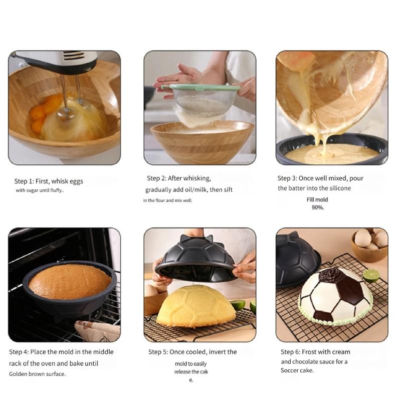 Football Soccer Shape Cake Molds Silicone Half Sphere Pan Nonstick Dome Baking Tool for Home, Party Cakes and Sports Theme Dessert