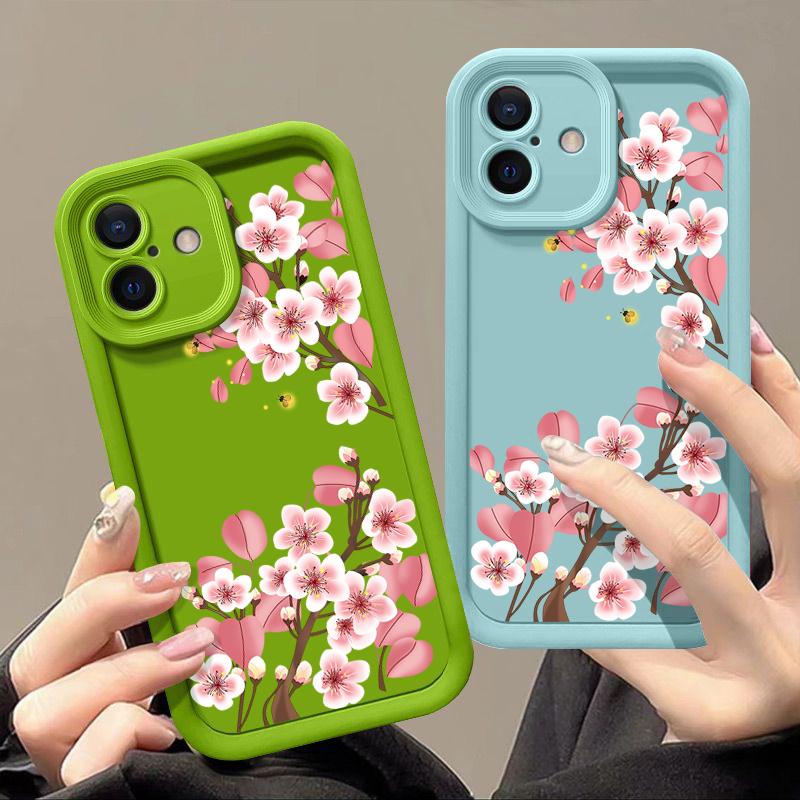 Für iPhone 16 Pro Max 15 Pro 14 Plus 13 12 11 XS 8 7 Telefonhülle Rosa Blumendruck Matte Stoßfeste Linsenschutz TPU Weiche Stoßstangenabdeckung