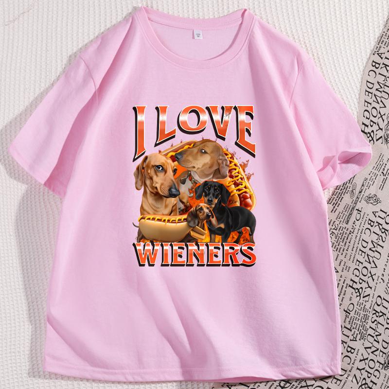 Lieber mit meinem Wiener spielen Grafik T-Shirts Lustiges Dackel Hundet-Shirt Gedrucktes Baumwoll Kurzarm Rundhals T-Shirts