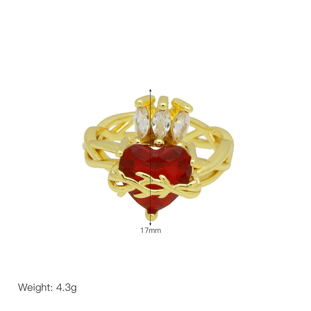 Happy Heart-Shaped Love Wings Open Ring Ring Ring Copper Gold-Plated High-End Jewelry
