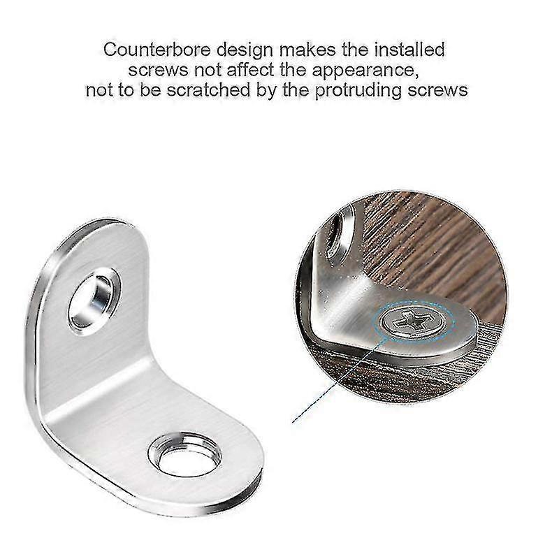 10pcs Stainless Steel Angle Code L-shaped Right Angle Bracket 90 Degree Angle Bracket Fastener25*25mm Silver - RIpj