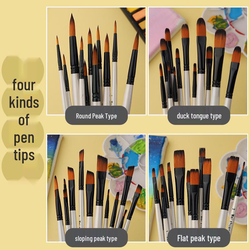 12-Piece Nylon Paintbrush Set for Kids: Gouache, Acrylic & Oil Painting