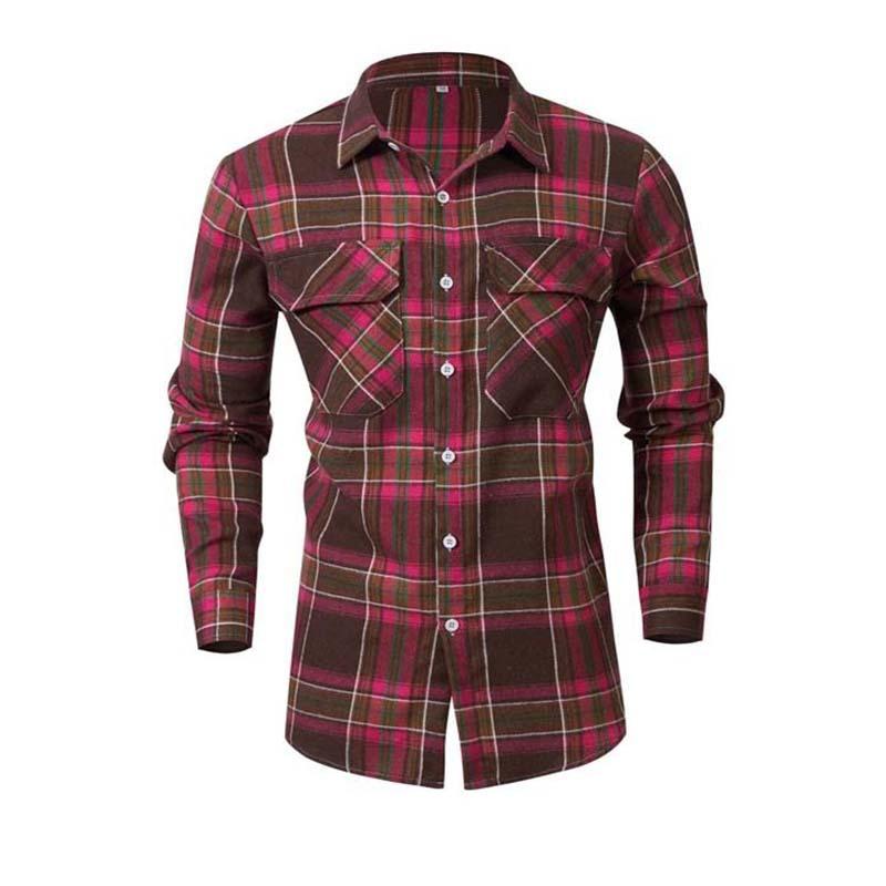 Men's Spring and Autumn Plaid Shirt Long Sleeve Cardigan Men's Grinding Shirt