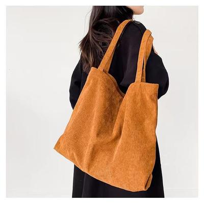 Corduroy Canvas Tote Bag - Large Capacity, Korean Style, Plush Single Shoulder Bag