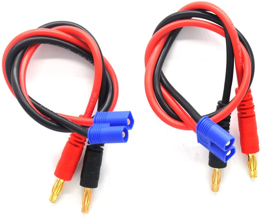 EC3 Charging Cable with 4.0mm Banana Plugs | Compatible with 7.4V LiPo Batteries | For RC Drones, Quadcopters, Cars | Blue, Red, Black