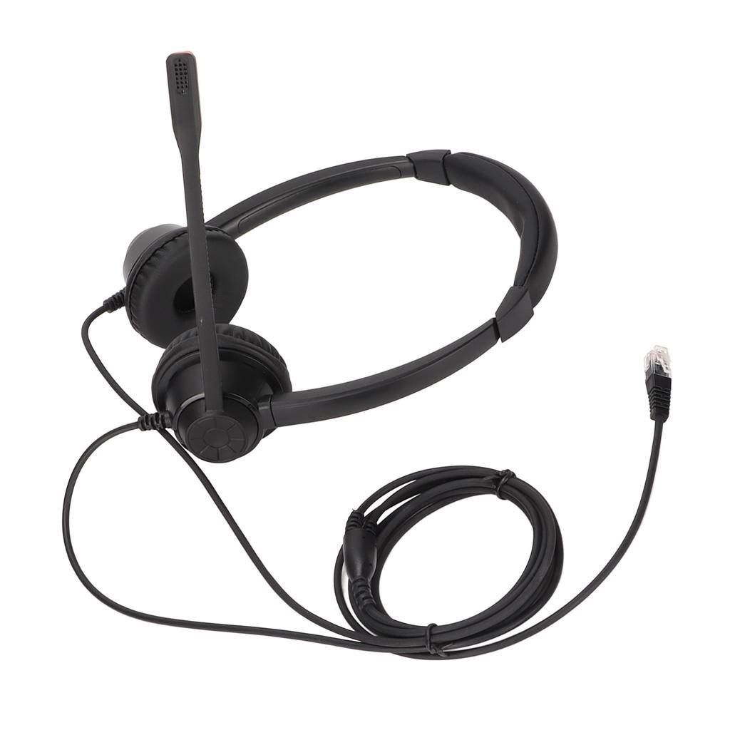 RJ9 Telephone Headset Noise Cancelling Binaural Corded Cell Phone Headphone with Mic for VOIP Phone Landline