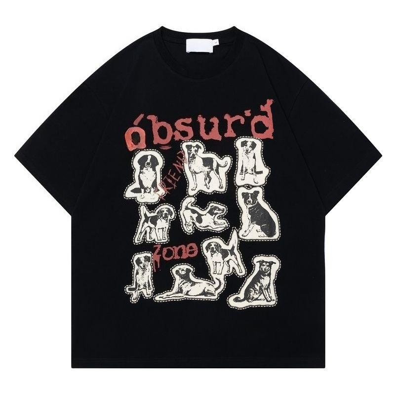 

Creativ Puppy Printed Pure Cotton T-shirt Men and Women with The Same Round Neck Cotton Short-sleeved T-shirt Vintage 4XL