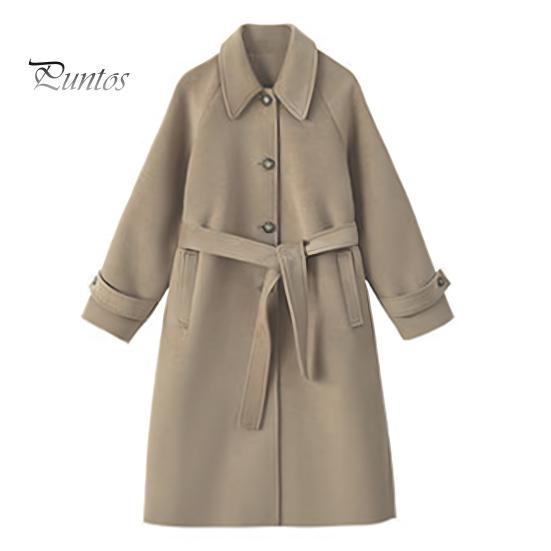 

Жіноча куртка осінь-зима з поясом, товстий вільний відкладний комір OL Куртка для подорожей Однобортне верхнє пальто середньої довжини в корейському стилі для XL хакі