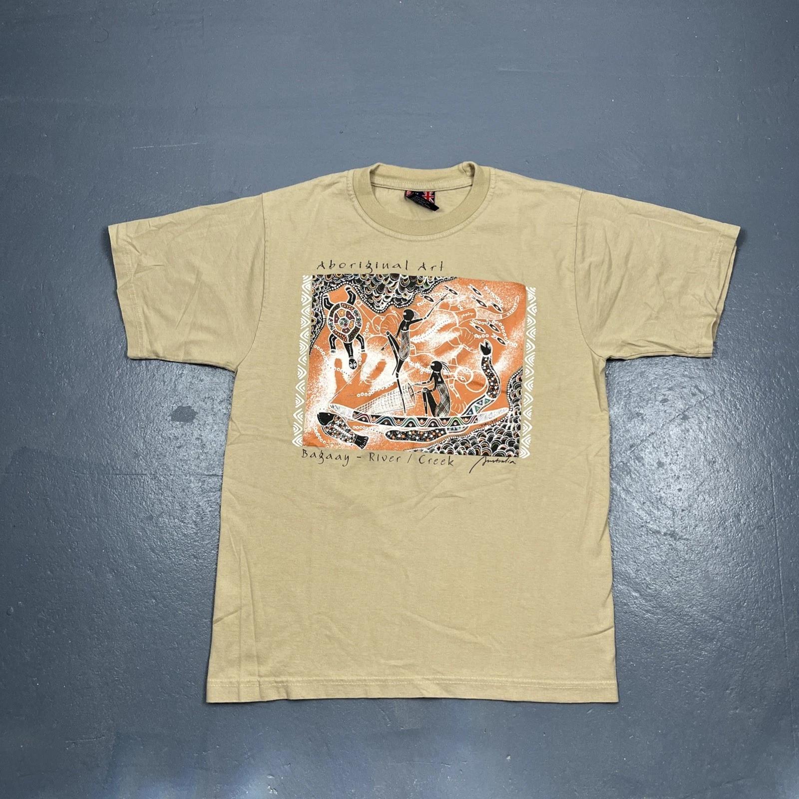 Vintage Baagaay River Creek Australia Aboriginal Art Tshirt Beige Large VTG 2XL