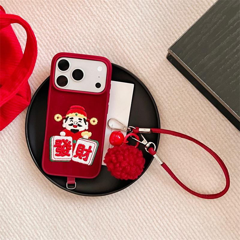 

Chinese Embroidery Mahjong God of Wealth Phone Case for iPhone 17, 16 Pro Max, 15, 14 iPhone 14