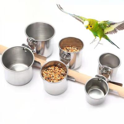Bird Feed Can Cup with Clamp Stainless Steel Parrot Feeder Water Bowl Anti-Gnawing Easy