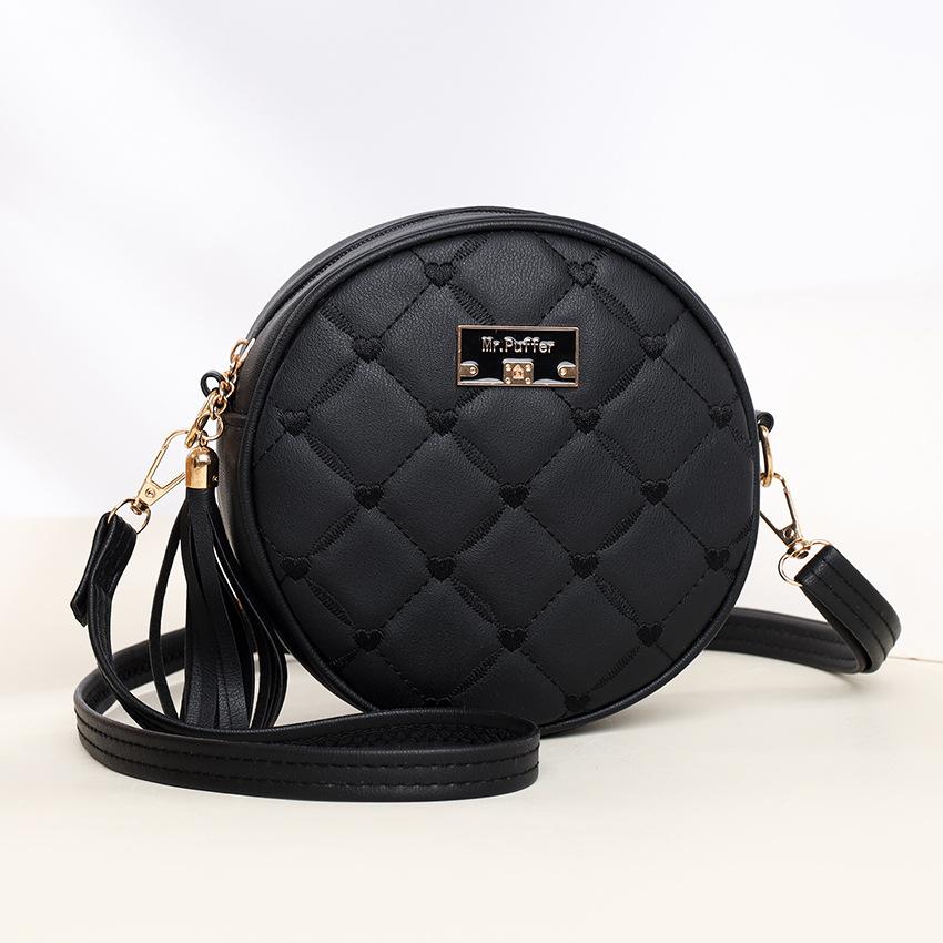 Small Round Bag, Mini Women's Bag, Fashionable Crossbody Bag, Single-shoulder Women's Bag with Heart Embroidery