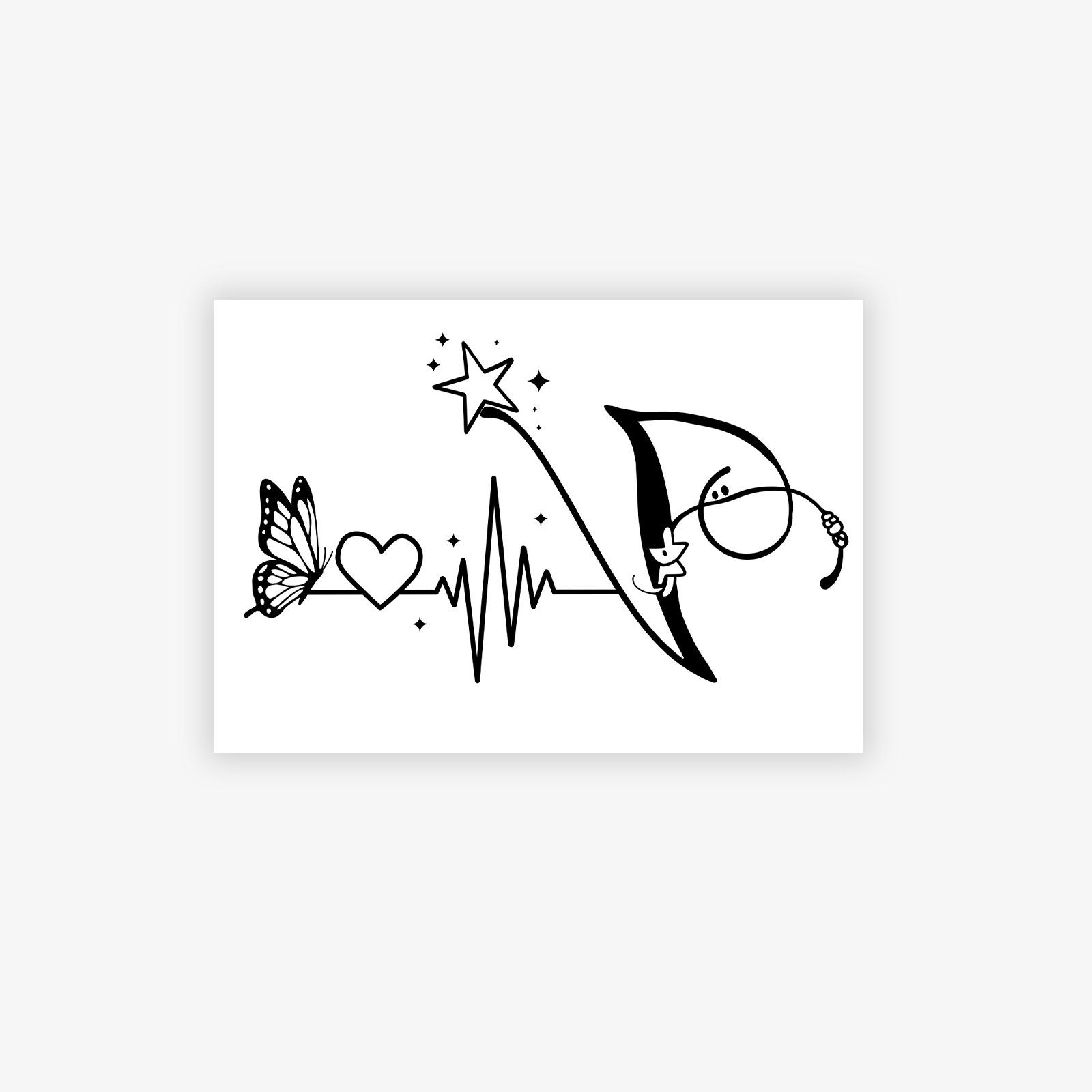 

Atmospheric Letter Electrocardiogram Tattoo Sticker, Advanced Line Design, Waterproof And Wear-Resistant, Personalized Sticker 10*7