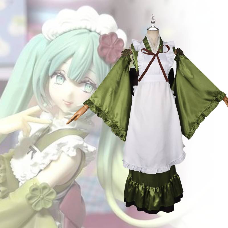 Cosplay Hatsune Miku Costume Matcha Sleeve Dress Role Play Polyester Gift Women
