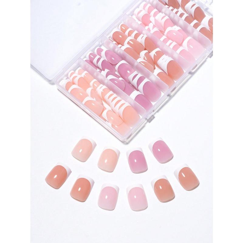 160pcs Short Square White French Fashion Design Full Cover Fake Nail Patch Pressed On Nail Art Supplies For Ladies Parties And Daily Wear Fake Nails