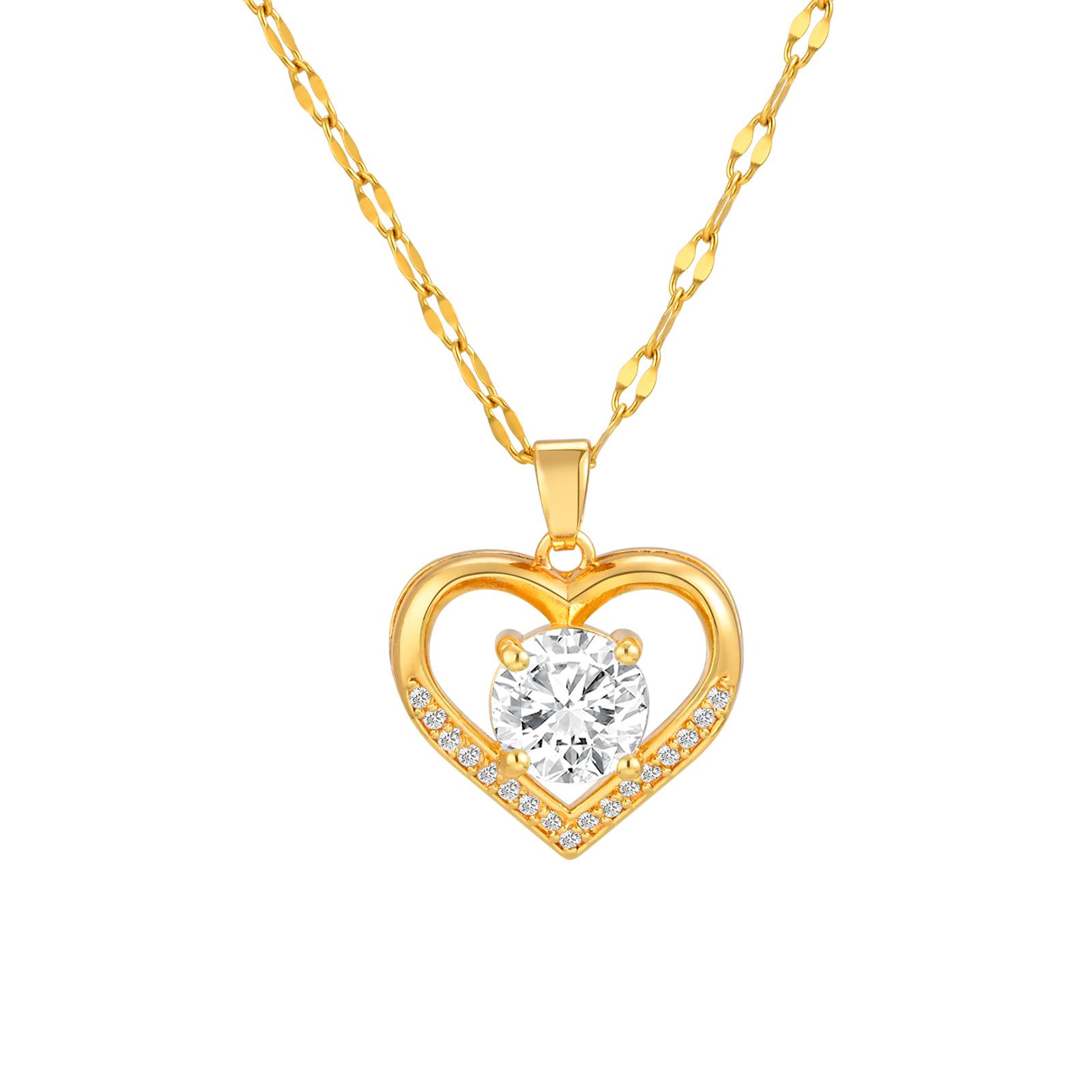 

Vnox Dainty Heart Pendent Necklaces,Stainless Steel Chain Large Cubic Zirconia Inlay Choker,Luxury Jewelry Mother s Day Gift