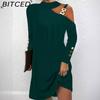 BITCED Women's Fashion Spring Autumn Solid Color Print Long Sleeve High Waist Casual Dresses