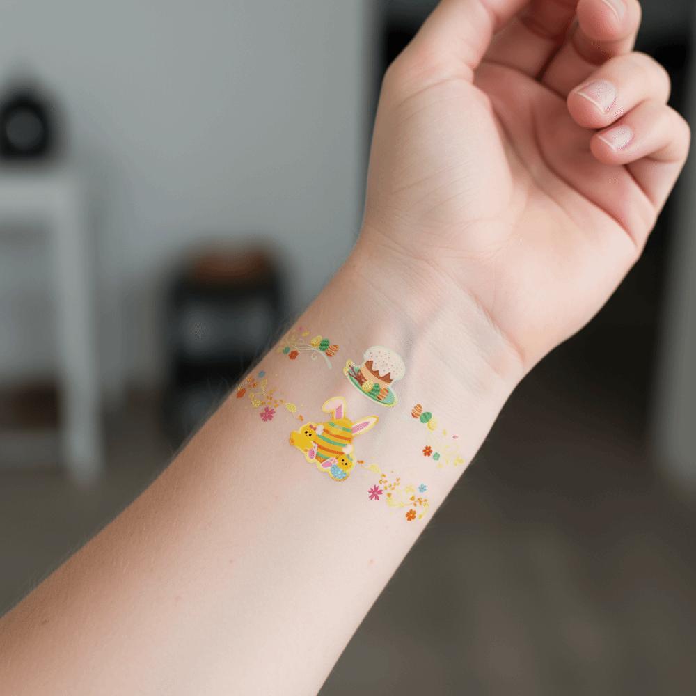 Wrist Arm Face Leg Face Temporary Tattoo Rabbit Carrot Eggs Flower Freckle Tattoo Easter Day