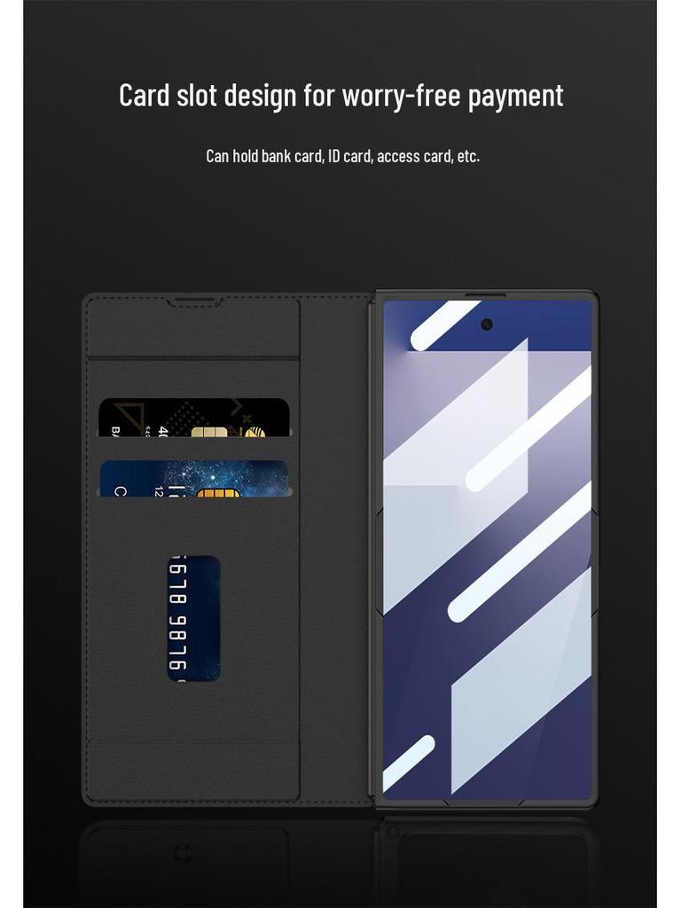 Samsung Z Fold7 Business Style Armor Flip Case with Pen Slot, Card Holder, and Screen Protector.