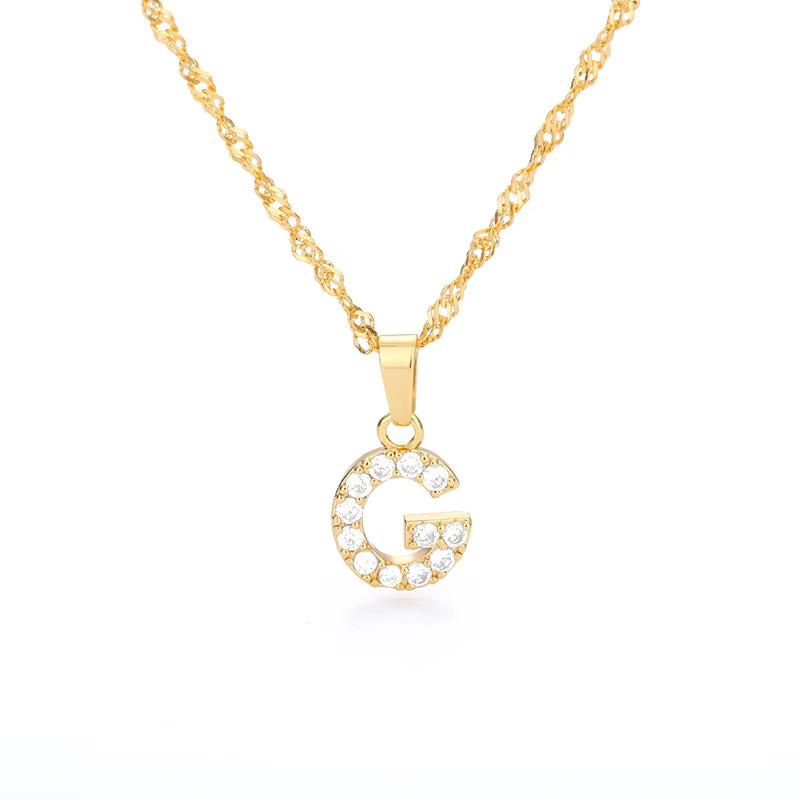 New English letter necklace plated with real gold and slightly inlaid with zircon letter pendant stainless steel chain