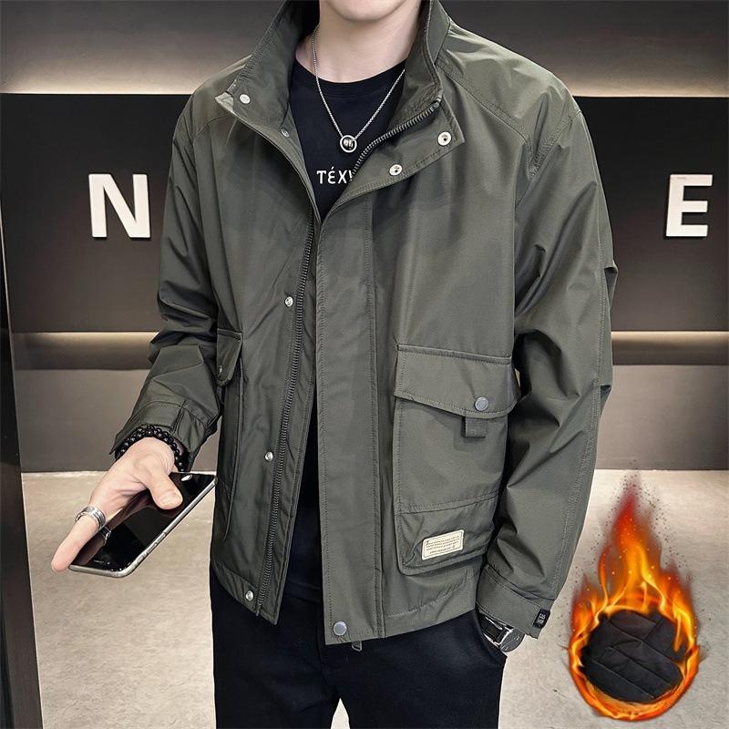 Jacket Men's Spring and Autumn New Loose Stand Collar Large Pocket Working Jacket Charge Men's Top