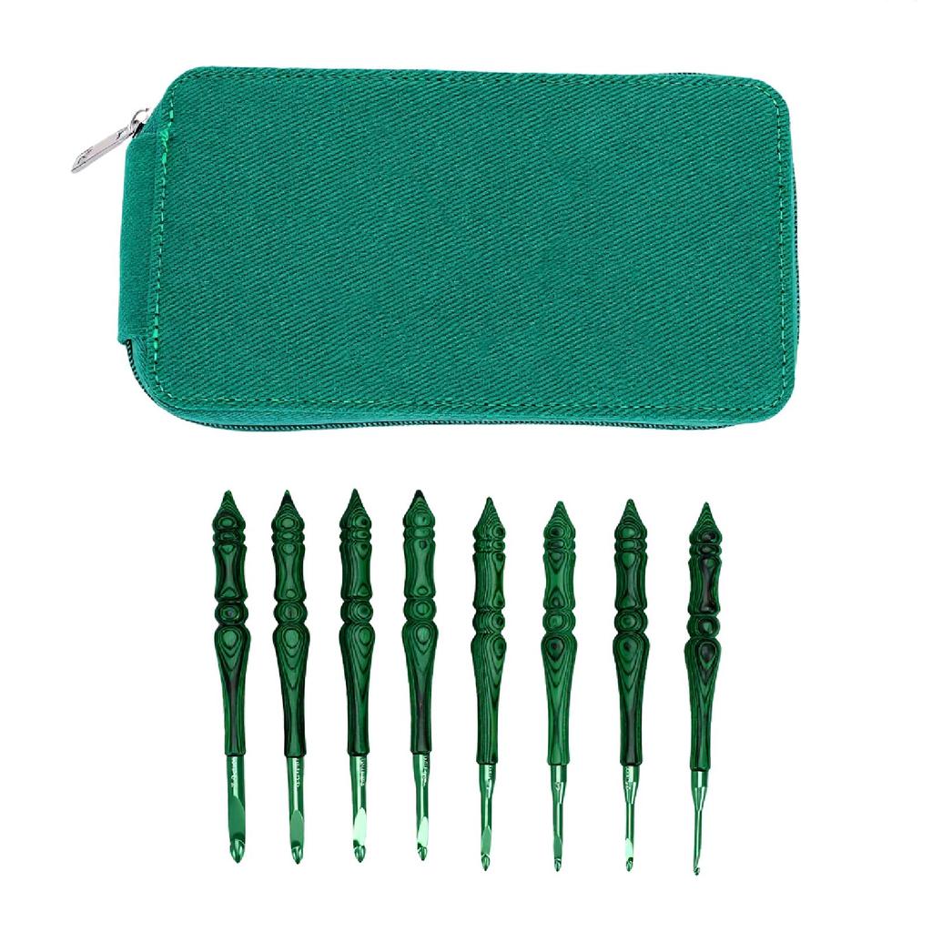 8 Pcs Crochet Hook Set 3.0 7.0mm Green Ergonomic Wooden Handle Aluminum Crochet Needles for Blanket Scarf Clothing