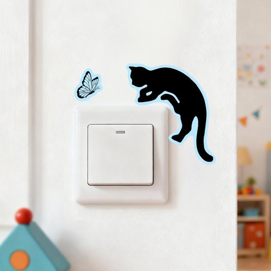 5Pcs/Set Luminous Cat Switch Sticker Self-adhesive Removable Waterproof PVC Glow-in-the-dark Kitten Wall Outlet Socket Decoration Decal