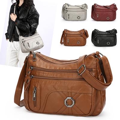 Vintage Umhängetasche Damentasche für mittleres Alter Weiches Leder Mehrschichtige Schultertasche