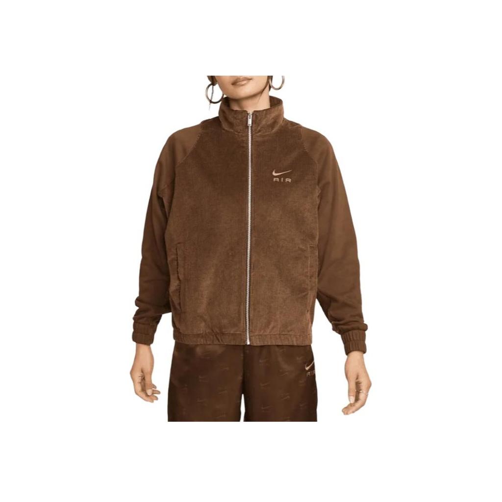 Nike Air Solid Color Corduroy Full-Zip Stand Collar Jacket Women Jacket Brown DQ6929-259