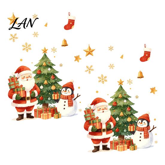 Colorful Holiday Window Art Cartoon Christmas Sticker, Removable Santa Snowman Tree Decal, Waterproof Flexible DIY Stickers Static Cling PVC