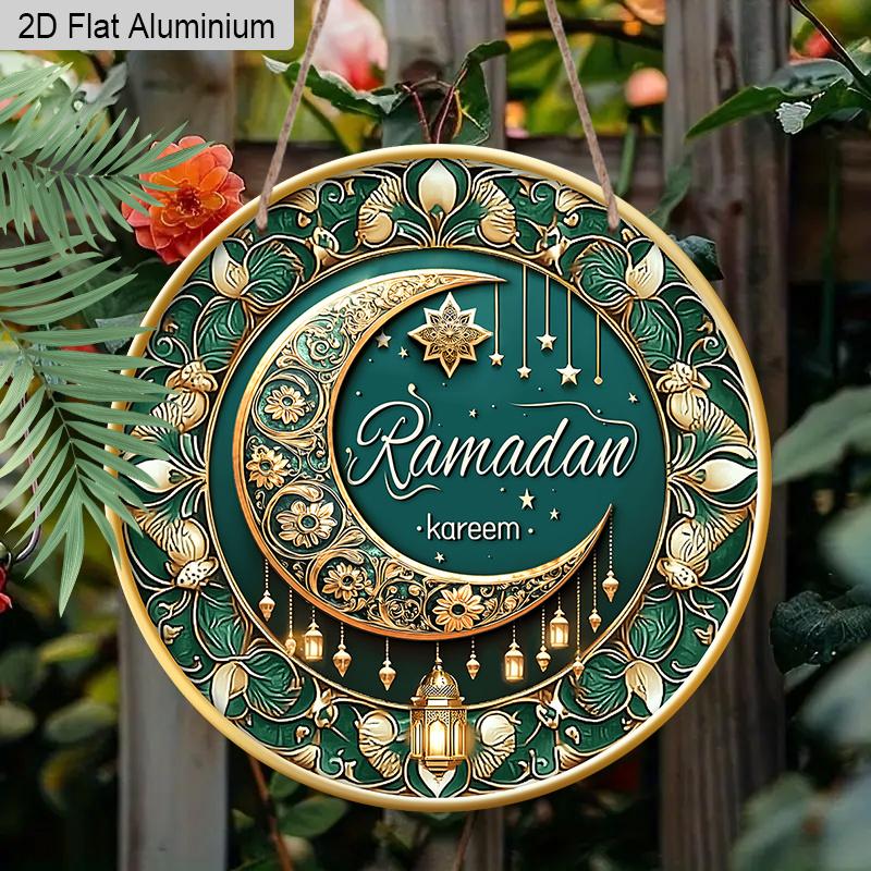 2D Flat 1pc Classic Aluminium Ramadan Kareem Hanging Decor Plaque, Moon and Lantern Signs, Eid Mubarak Decor, Home Living Room Decor, Ramadan