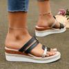 New Style Summer Casual Color Blocking Sandals for Women Dressy Comfortable Soft Leather  Thick Soled Slope Woven Straw Sandals