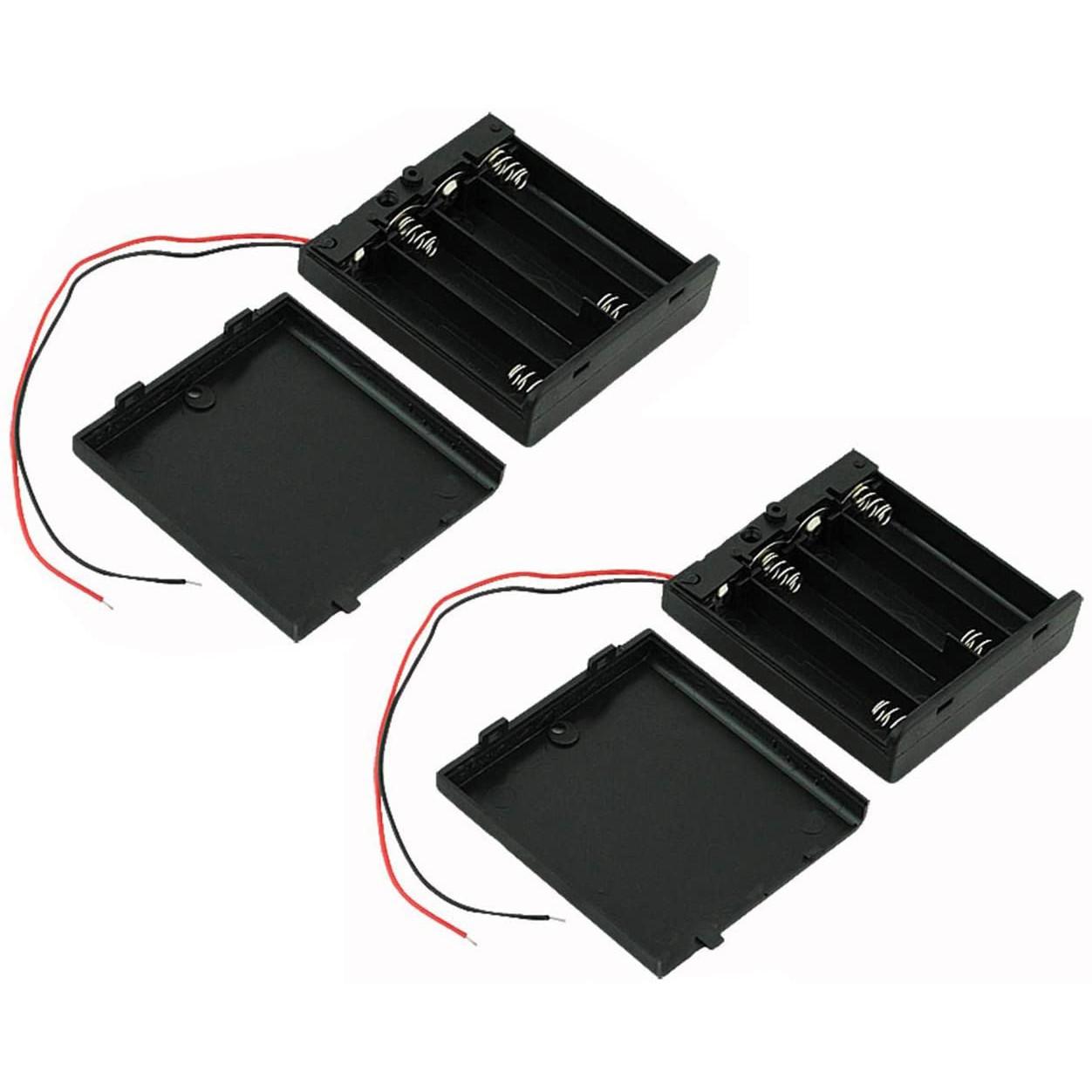 

2 шт. Переключатель вкл./выкл. 4 x 1,5 В AA батарейный корпус держатель провода черный с колпачком 2pcs