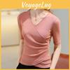 Springsummer Camisole Layered Womens Tulle Over A Crossfront Vneck Shiny Silk Tshirt Fitted Shimmering Silk Top