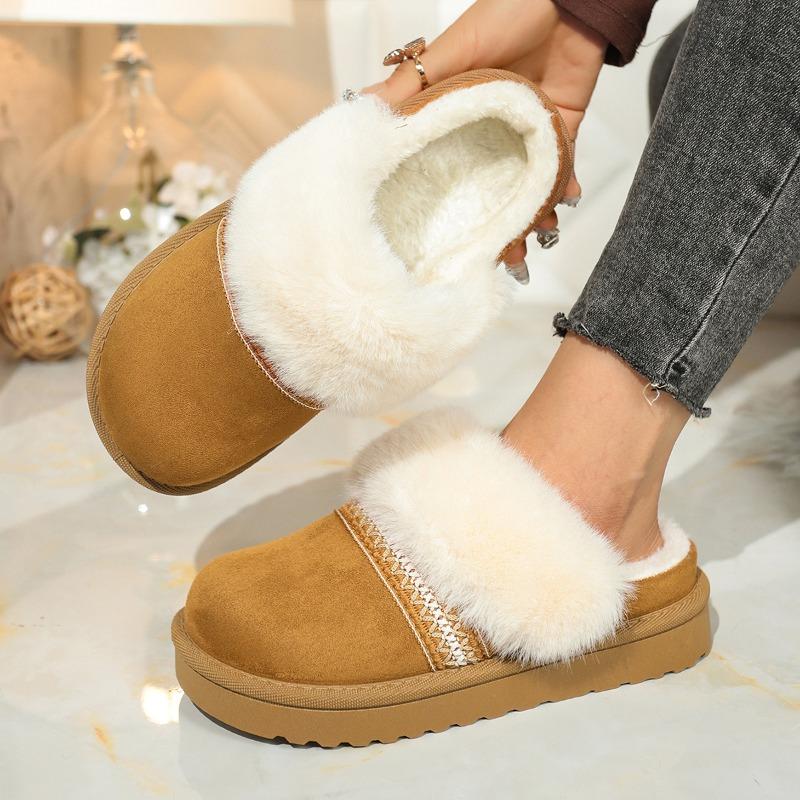 

Fashion 2025 Women s Winter Thickened Fleece Lined Slip-On Cotton Slippers Style Platform Snow Boots round Toe Flat Heel Shoes 36