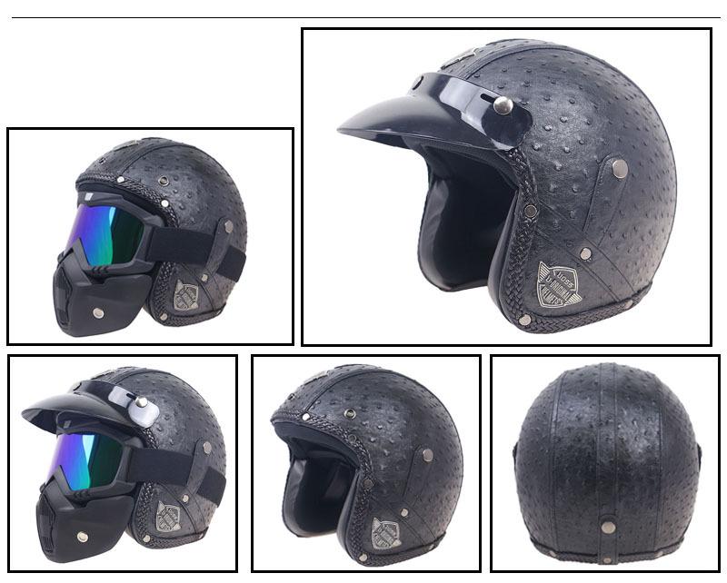 Retro Leather Motorcycle Half Helmet with Visor