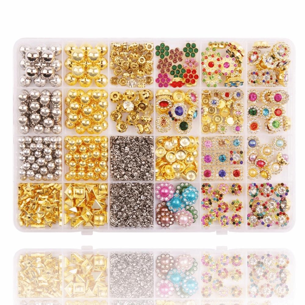 Hand Press Beads Pearl Rivet Set with Beads Screw Heads Multi-color DIY Jewelry Making Kit Loose Beads Circular/Irregular Shape